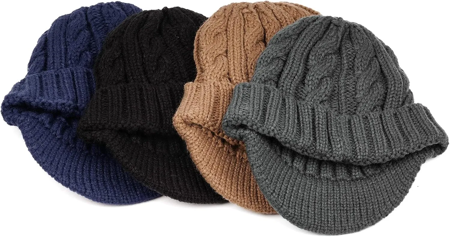 Clakllie Winter Visor Beanie Stretchy Cable Knitted Hats Stylish Skullcap Cold Weather Ski Snow Caps Cadet Newsboy Cap