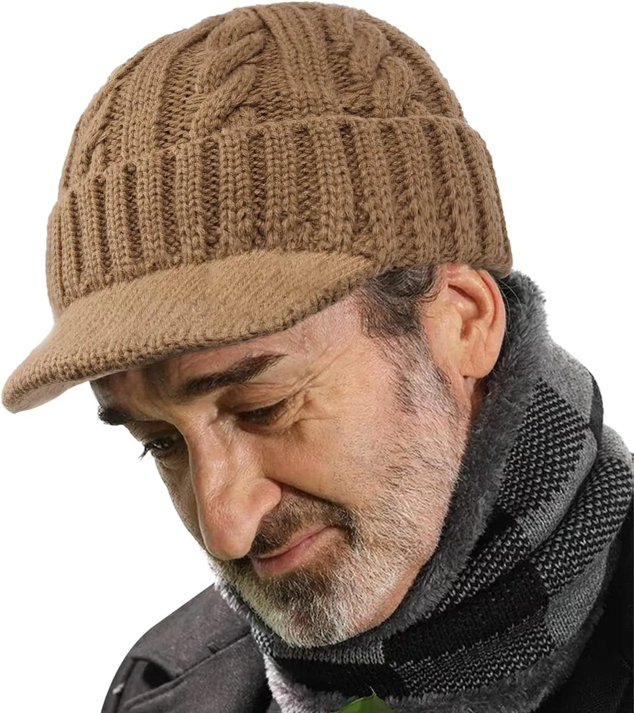 Clakllie Winter Visor Beanie Stretchy Cable Knitted Hats Stylish Skullcap Cold Weather Ski Snow Caps Cadet Newsboy Cap