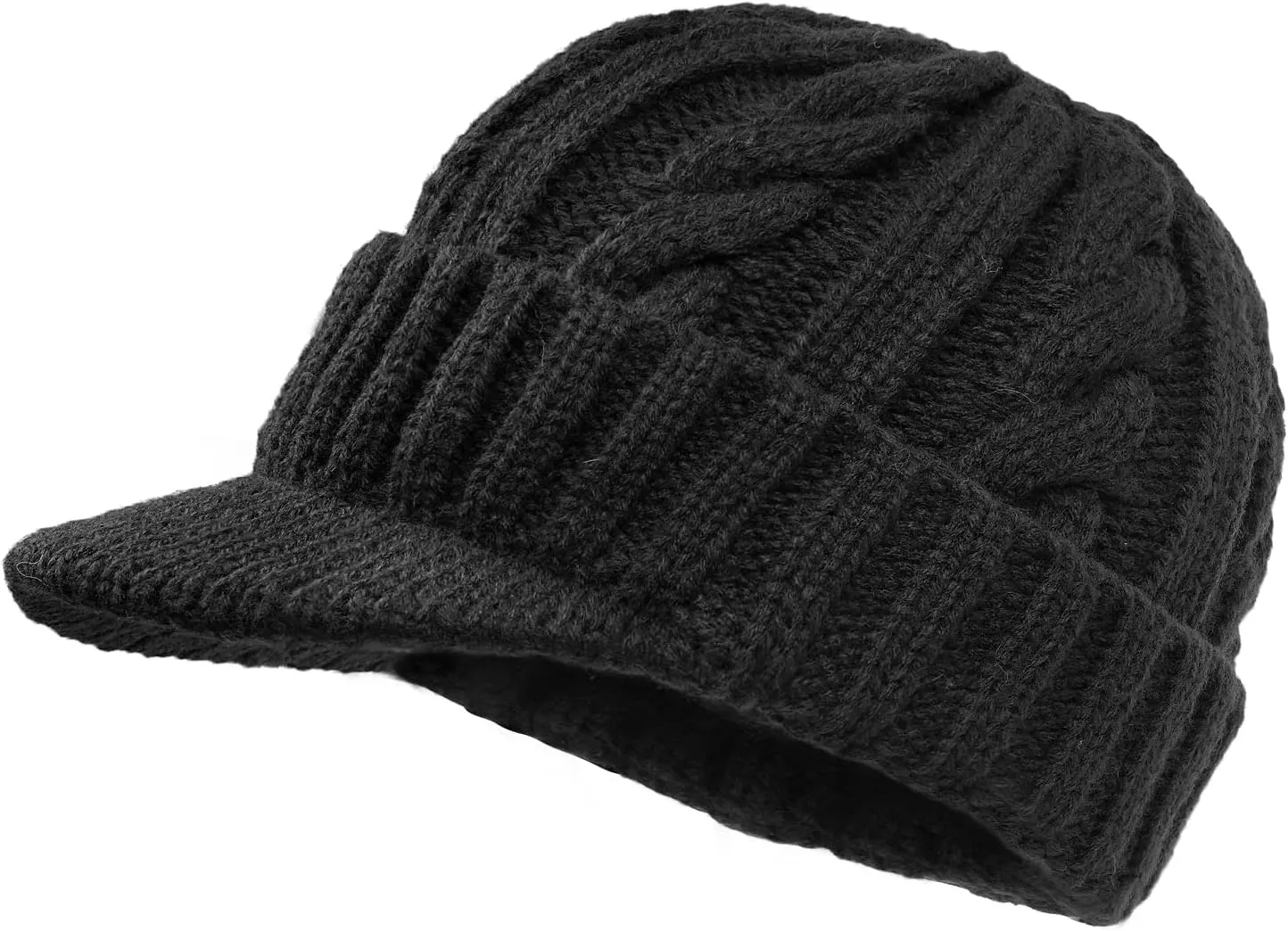 Clakllie Winter Visor Beanie Stretchy Cable Knitted Hats Stylish Skullcap Cold Weather Ski Snow Caps Cadet Newsboy Cap