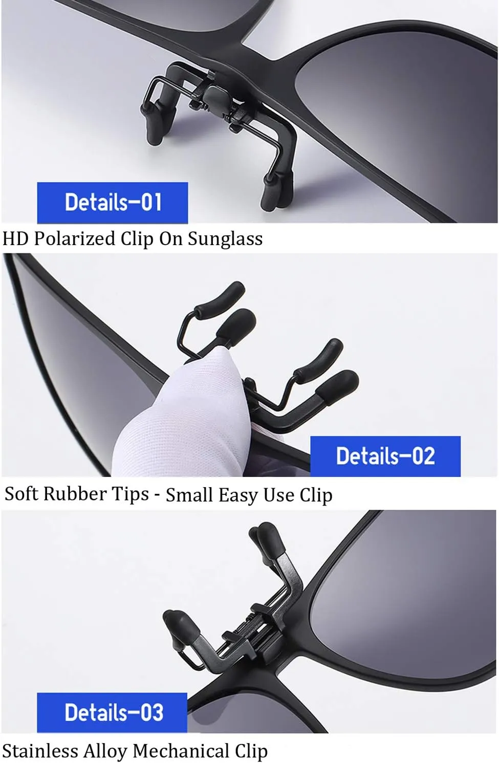 Clip On Sunglasses Polarized Unisex Large Lightweight For Prescription Glasses