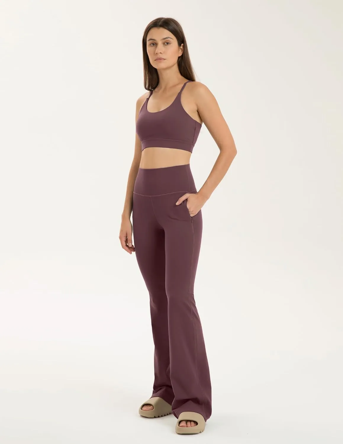 Colorfulkoala Women's Dreamlux High Waisted Flared Leggings with Zippered Pockets Wide Leg Yoga Pants 29.5" / 31.5" Inseam