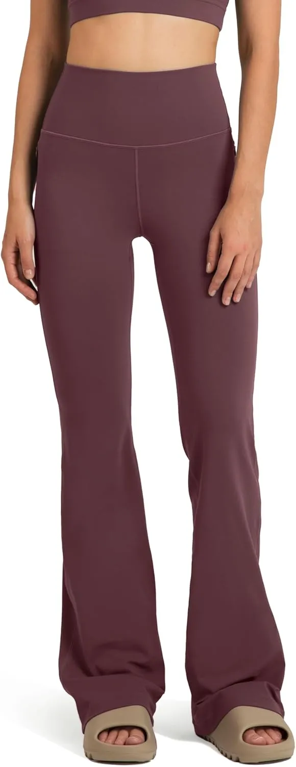 Colorfulkoala Women's Dreamlux High Waisted Flared Leggings with Zippered Pockets Wide Leg Yoga Pants 29.5" / 31.5" Inseam