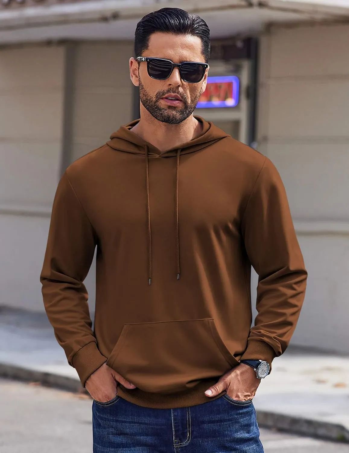 COOFANDY Mens Hoodies Pullover Long Sleeve Casual Fashion Sweatshirts Drawstring Gym Hooded Shirt with Kanga Pocket
