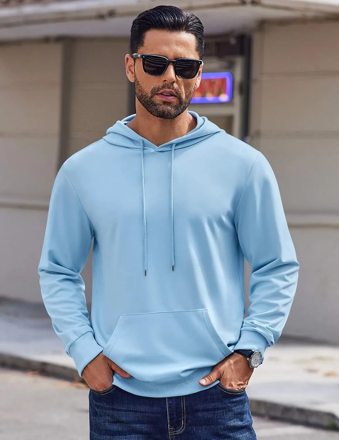 COOFANDY Mens Hoodies Pullover Long Sleeve Casual Fashion Sweatshirts Drawstring Gym Hooded Shirt with Kanga Pocket