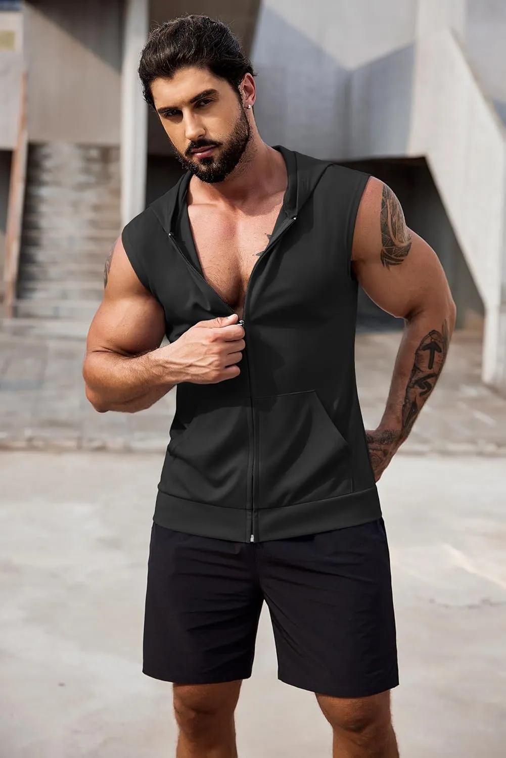 COOFANDY Men's Workout Hooded Tank Tops 2 Pack Zip Up Sleeveless Gym Shirts Muscle Cut Off T Shirt Bodybuilding Hoodies