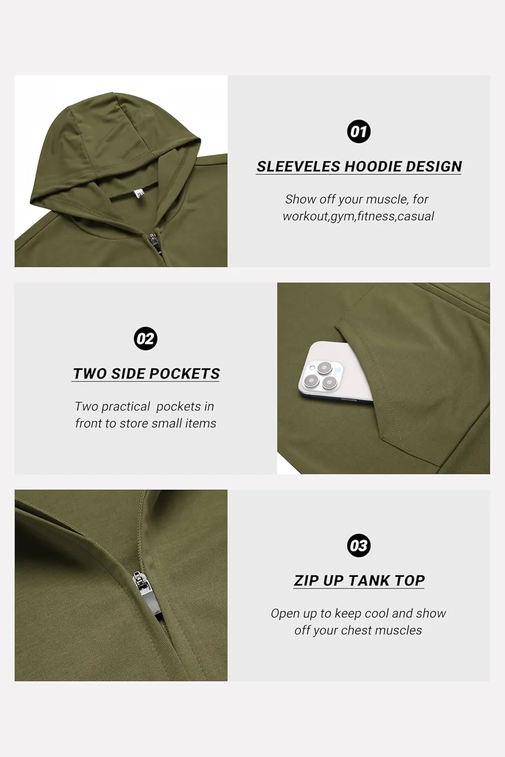 COOFANDY Men's Workout Hooded Tank Tops 2 Pack Zip Up Sleeveless Gym Shirts Muscle Cut Off T Shirt Bodybuilding Hoodies