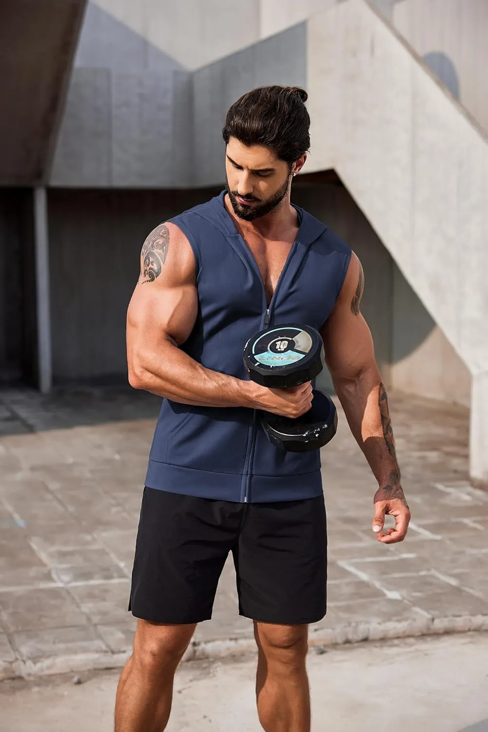COOFANDY Men's Workout Hooded Tank Tops 2 Pack Zip Up Sleeveless Gym Shirts Muscle Cut Off T Shirt Bodybuilding Hoodies