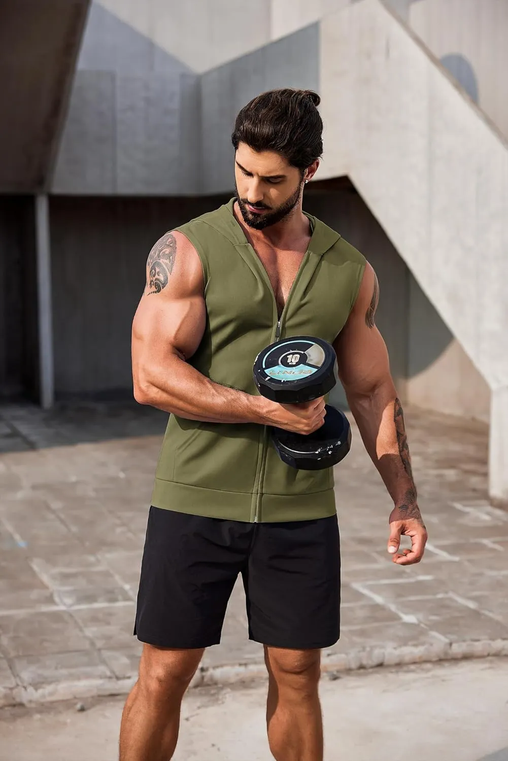 COOFANDY Men's Workout Hooded Tank Tops 2 Pack Zip Up Sleeveless Gym Shirts Muscle Cut Off T Shirt Bodybuilding Hoodies