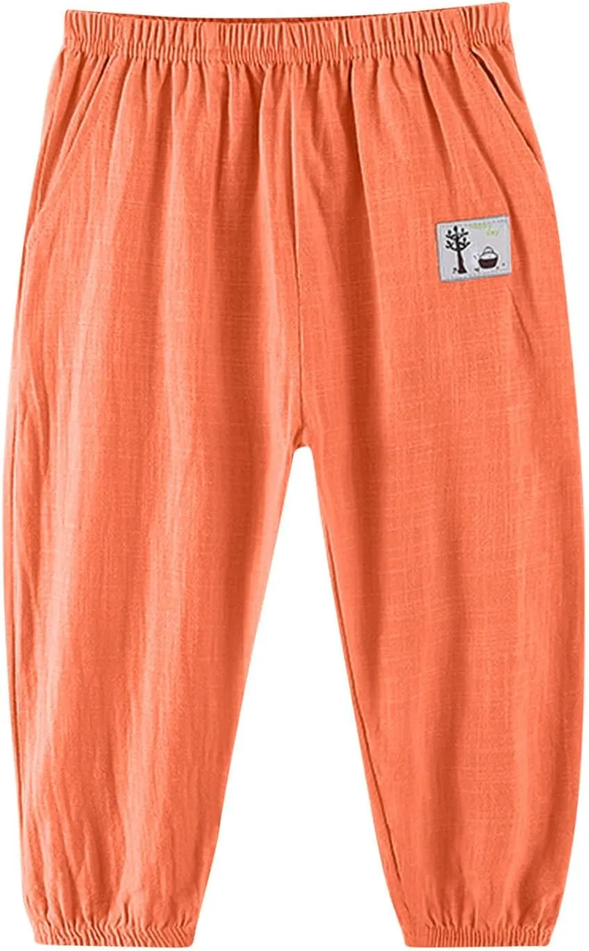 Cotton Girls Casual Jogger Pants with Pockets Comfortable Elastic Waist Sweatpants for Kids Activewear