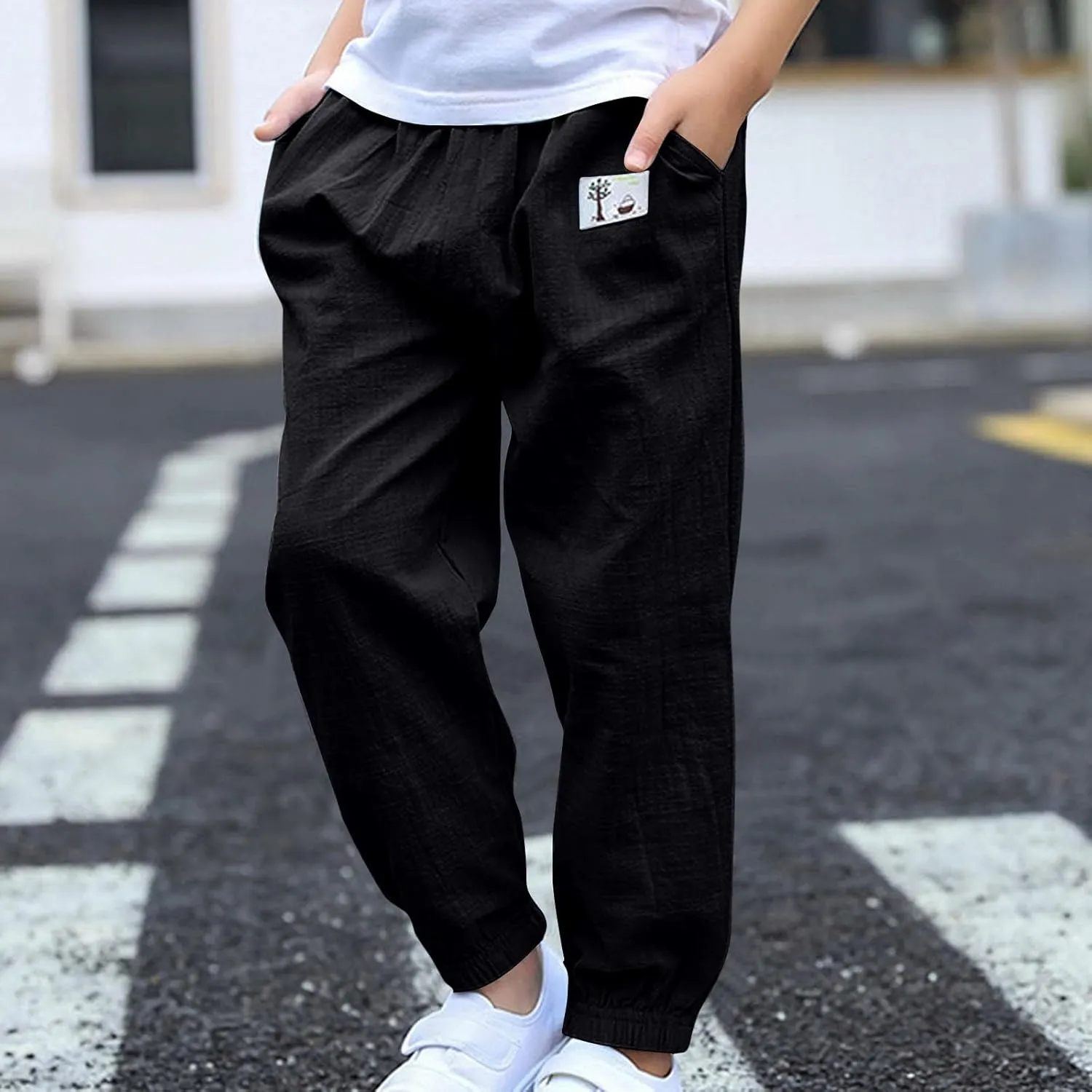 Cotton Girls Casual Jogger Pants with Pockets Comfortable Elastic Waist Sweatpants for Kids Activewear