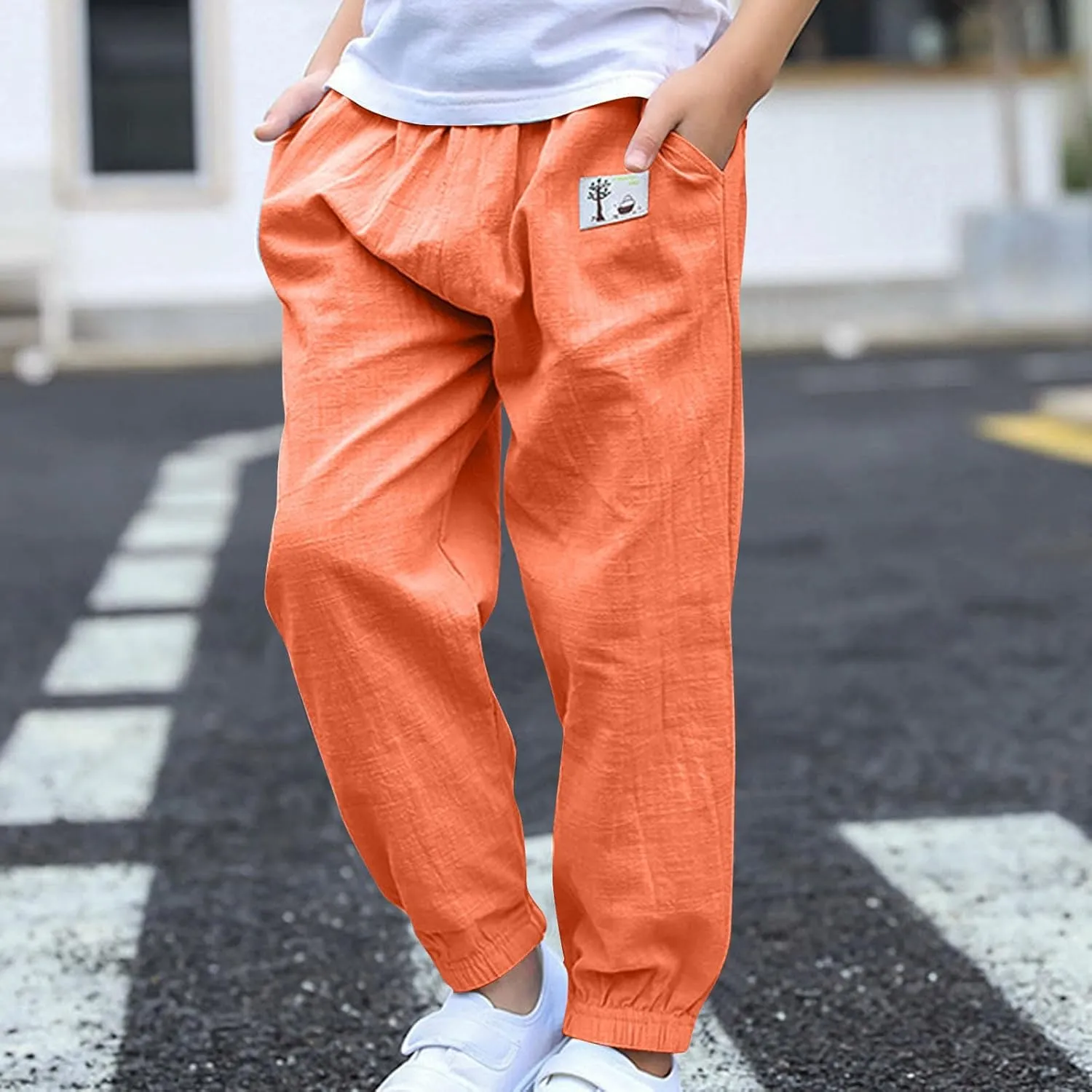 Cotton Girls Casual Jogger Pants with Pockets Comfortable Elastic Waist Sweatpants for Kids Activewear