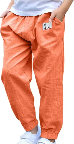 Cotton Girls Casual Jogger Pants with Pockets Comfortable Elastic Waist Sweatpants for Kids Activewear