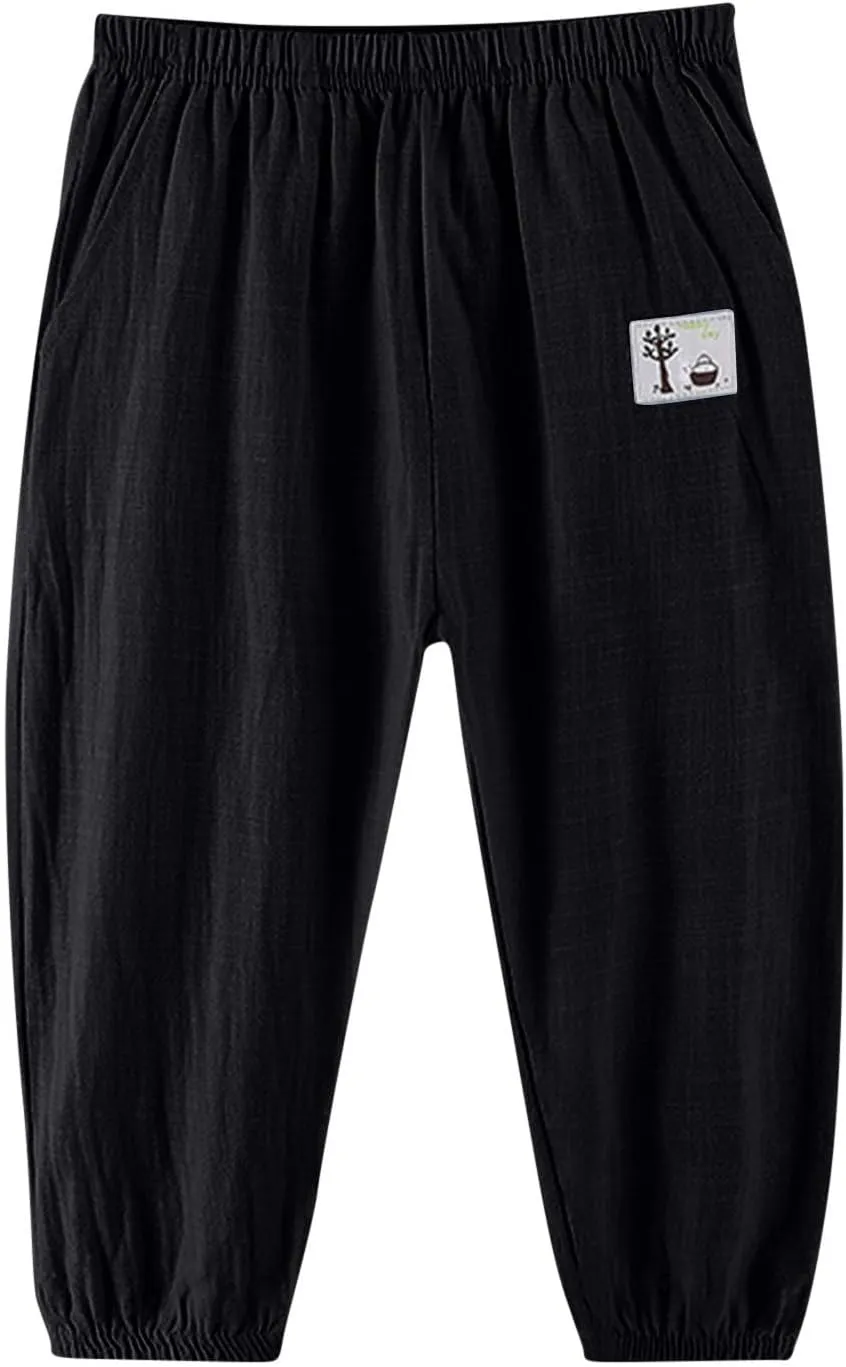Cotton Girls Casual Jogger Pants with Pockets Comfortable Elastic Waist Sweatpants for Kids Activewear