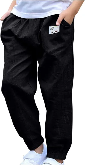 Cotton Girls Casual Jogger Pants with Pockets Comfortable Elastic Waist Sweatpants for Kids Activewear