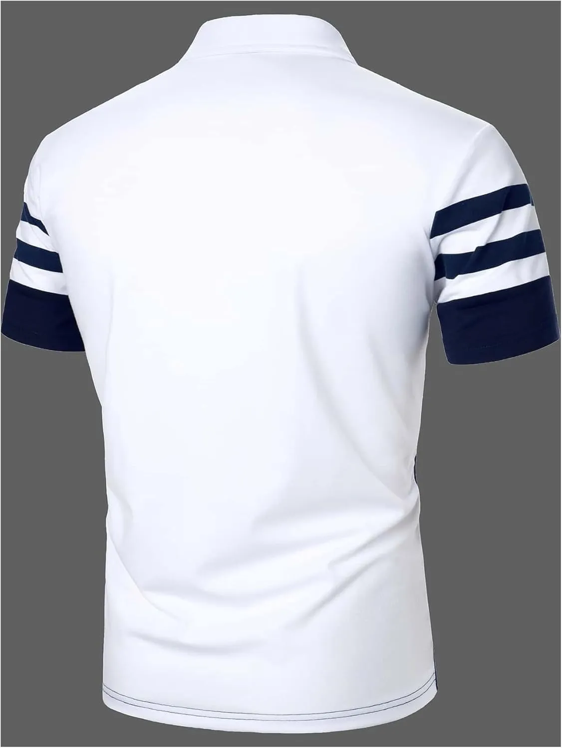 COZYEASE Men's Color Block Striped Golf Shirt Short Sleeve Button Up Collared Business Work Shirts