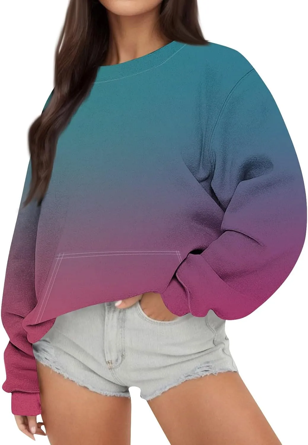 Crewneck Sweatshirts Women Tie Dye Oversized Fleece Pullover with Pockets Crew Neck Sweatshirt Winter Cute Hoodies