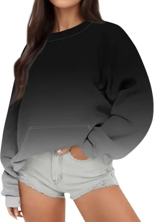 Crewneck Sweatshirts Women Tie Dye Oversized Fleece Pullover with Pockets Crew Neck Sweatshirt Winter Cute Hoodies