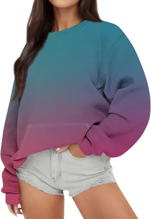 Crewneck Sweatshirts Women Tie Dye Oversized Fleece Pullover with Pockets Crew Neck Sweatshirt Winter Cute Hoodies