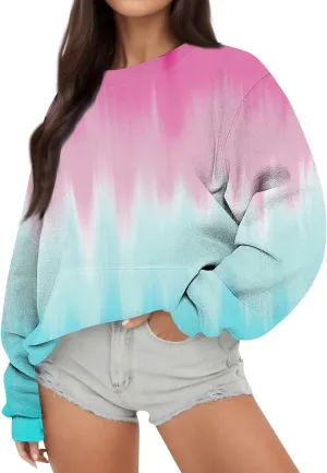 Crewneck Sweatshirts Women Tie Dye Oversized Fleece Pullover with Pockets Crew Neck Sweatshirt Winter Cute Hoodies