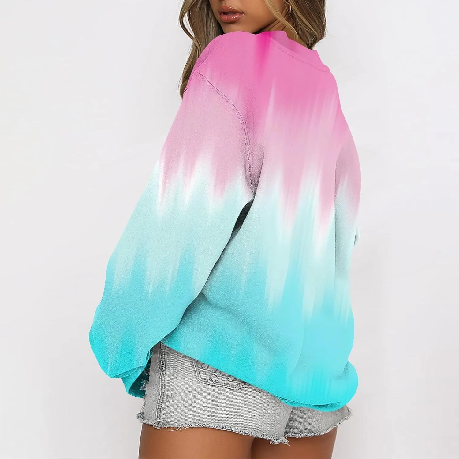 Crewneck Sweatshirts Women Tie Dye Oversized Fleece Pullover with Pockets Crew Neck Sweatshirt Winter Cute Hoodies