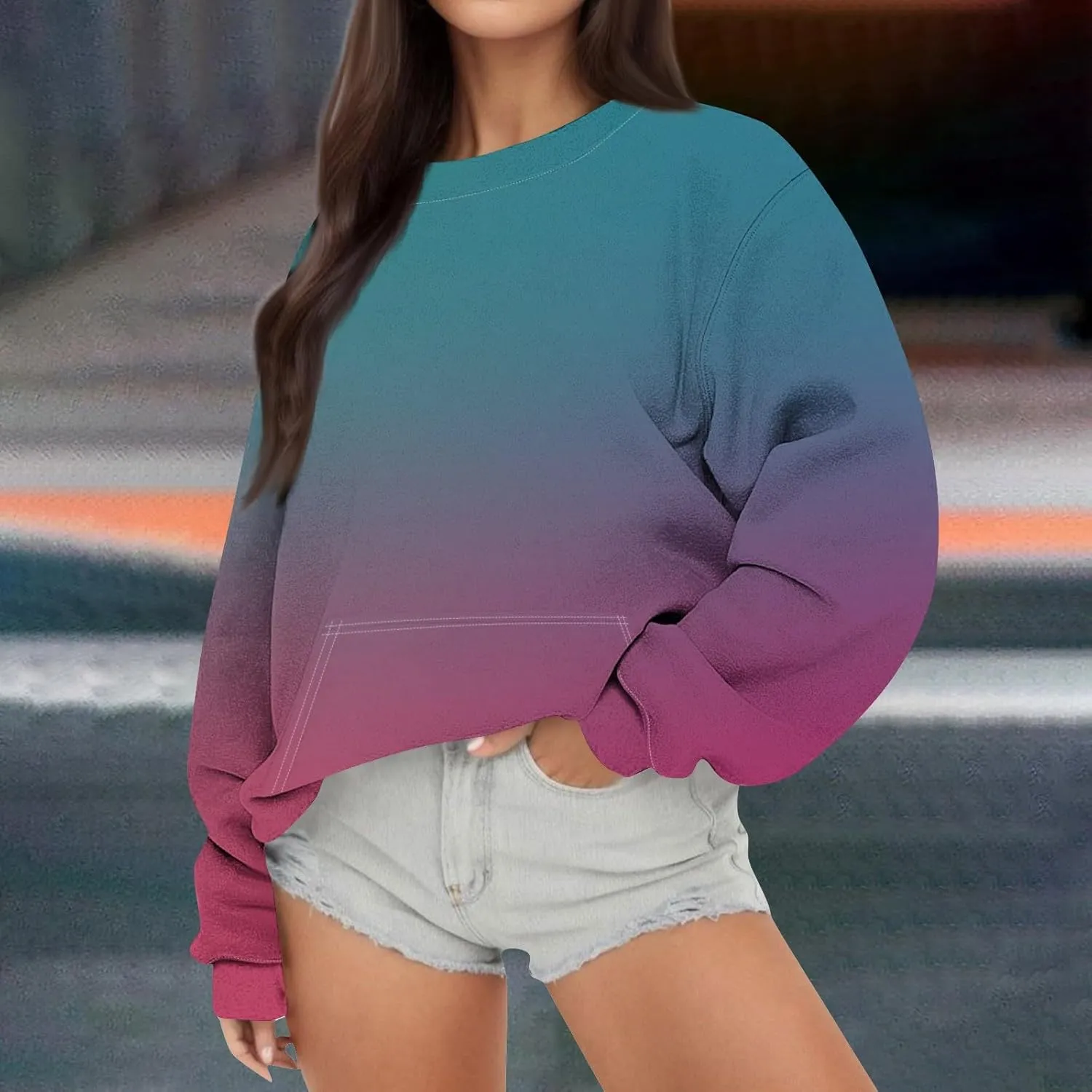 Crewneck Sweatshirts Women Tie Dye Oversized Fleece Pullover with Pockets Crew Neck Sweatshirt Winter Cute Hoodies