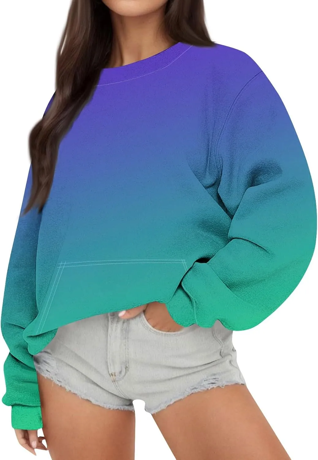 Crewneck Sweatshirts Women Tie Dye Oversized Fleece Pullover with Pockets Crew Neck Sweatshirt Winter Cute Hoodies