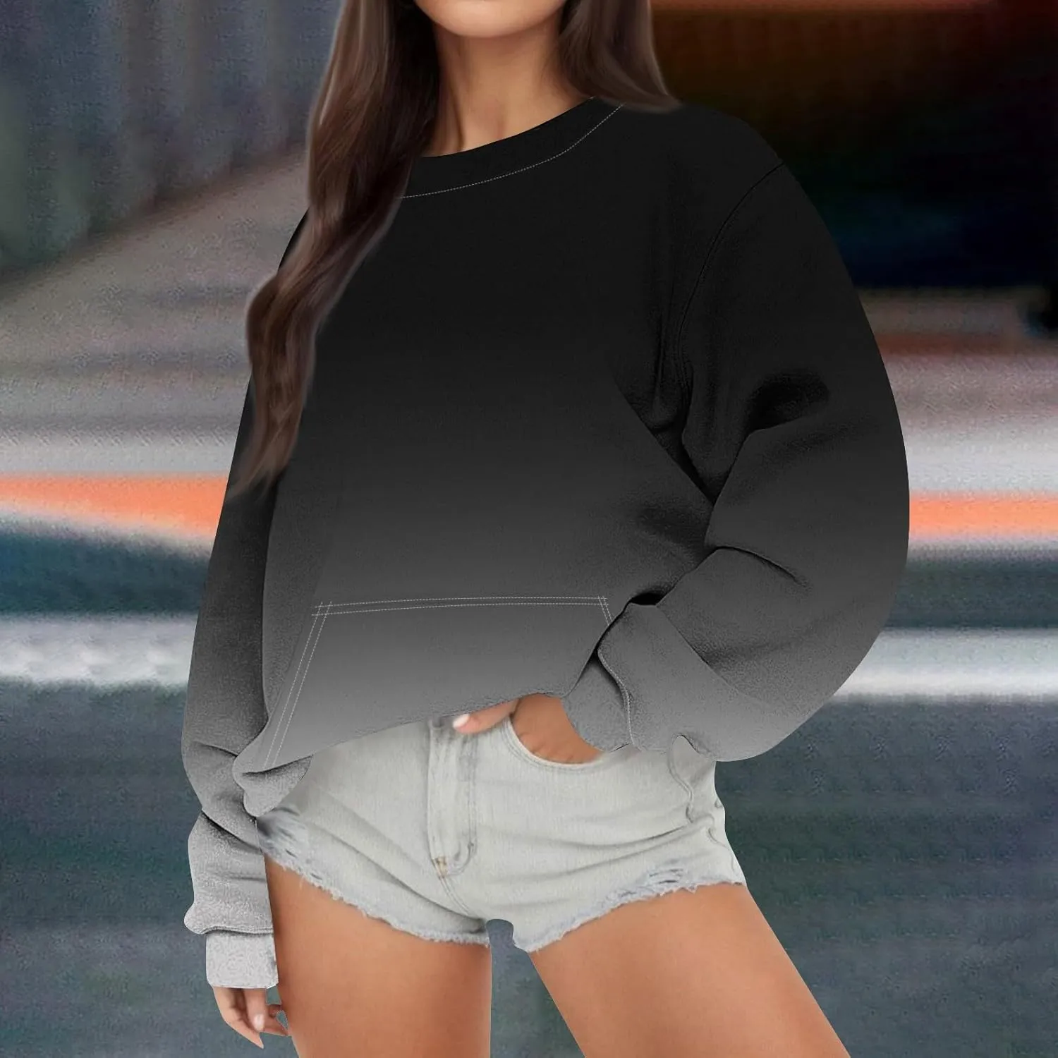 Crewneck Sweatshirts Women Tie Dye Oversized Fleece Pullover with Pockets Crew Neck Sweatshirt Winter Cute Hoodies