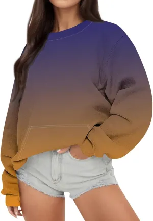 Crewneck Sweatshirts Women Tie Dye Oversized Fleece Pullover with Pockets Crew Neck Sweatshirt Winter Cute Hoodies