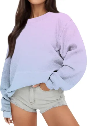 Crewneck Sweatshirts Women Tie Dye Oversized Fleece Pullover with Pockets Crew Neck Sweatshirt Winter Cute Hoodies