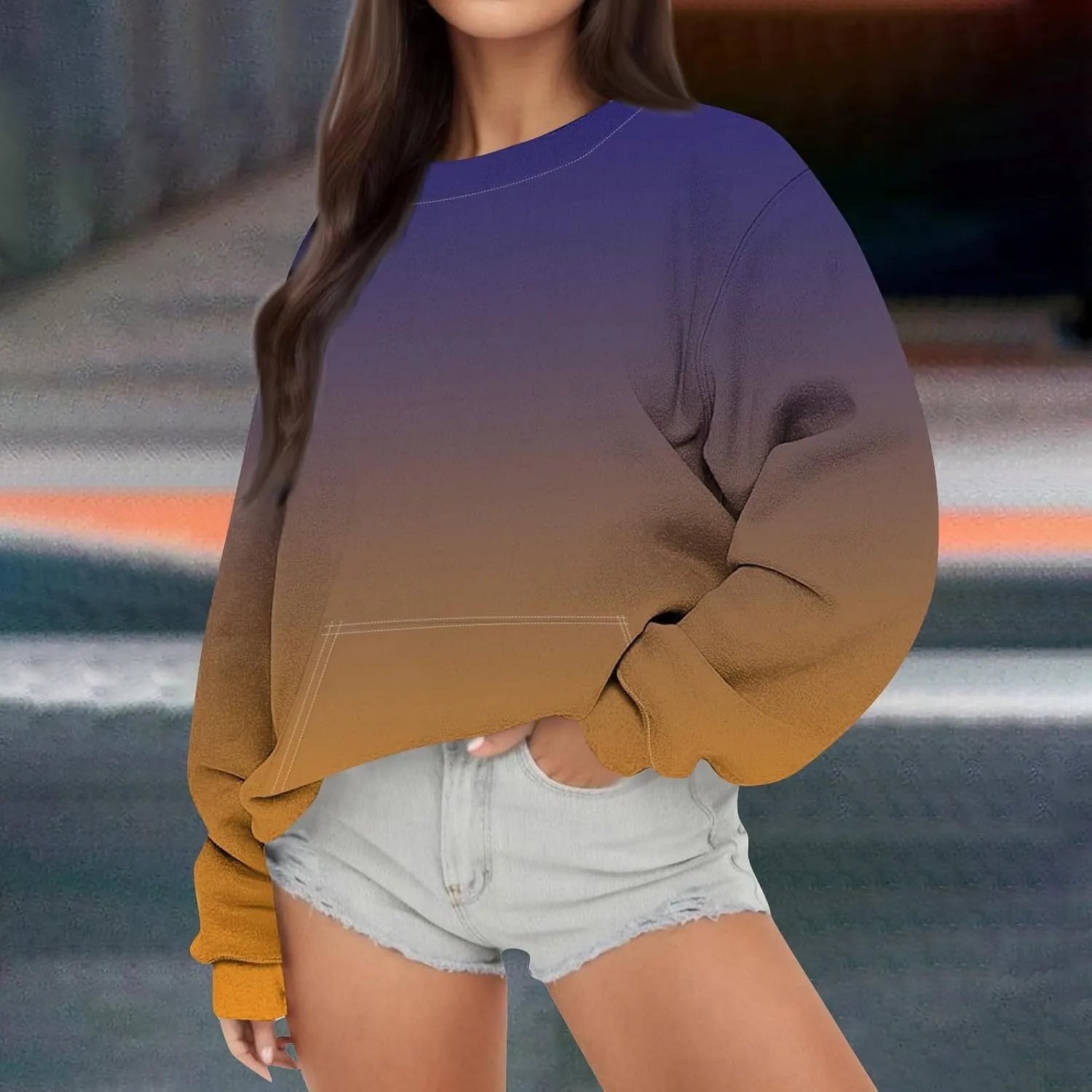 Crewneck Sweatshirts Women Tie Dye Oversized Fleece Pullover with Pockets Crew Neck Sweatshirt Winter Cute Hoodies