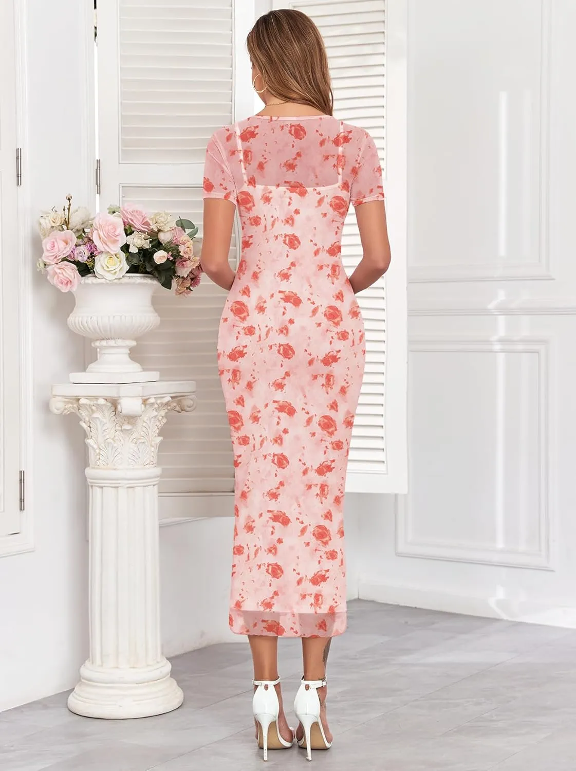CYCLAMEN 2024 Maternity Mesh Dress Ruched Side Round Neck Pregnancy Dresses Baby Shower Wedding Guest Cocktail Party
