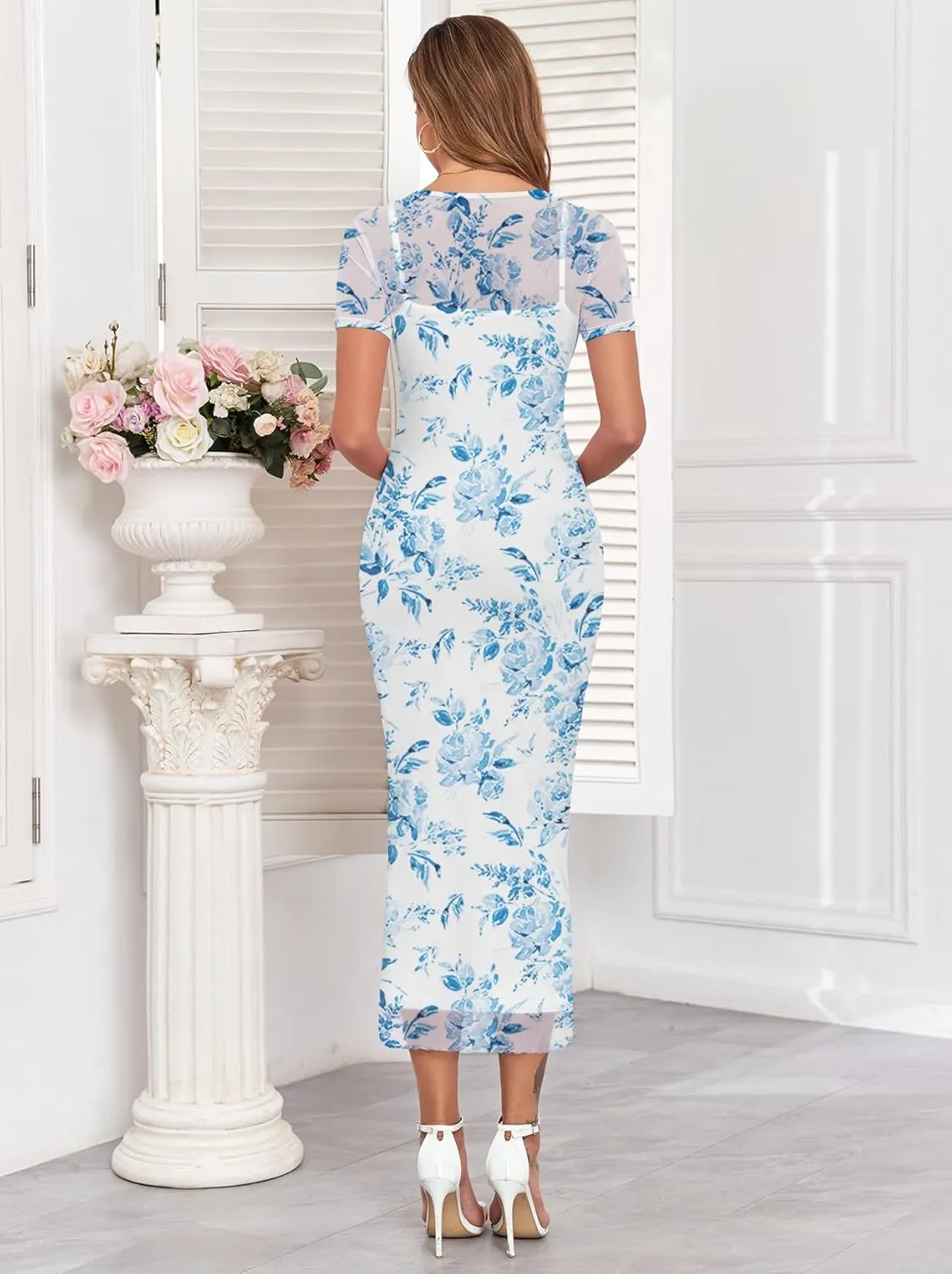 CYCLAMEN 2024 Maternity Mesh Dress Ruched Side Round Neck Pregnancy Dresses Baby Shower Wedding Guest Cocktail Party