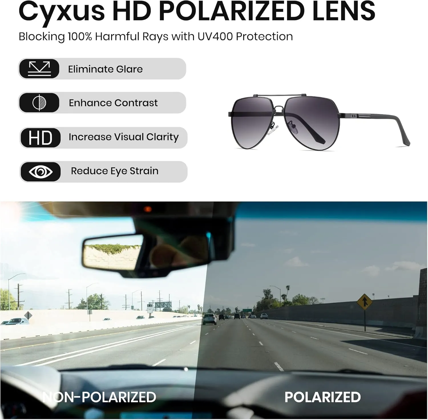 Cyxus Aviator Sunglasses For Men Polarized Men's Sunglasses With UV400 Protection Outdoor Sunglasses for Driving Fishing Golf