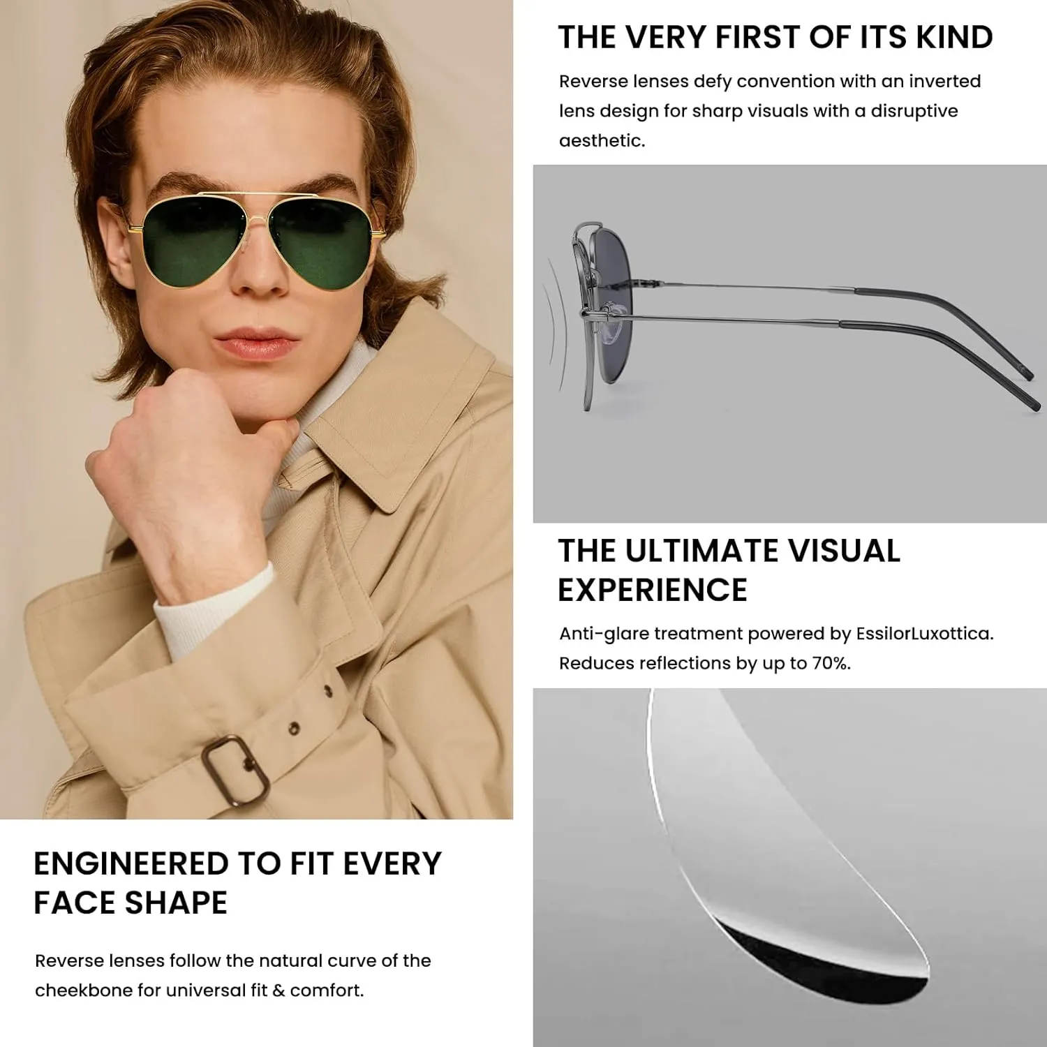 DUCO Reverse Lenses Aviator Sunglasses for Men Women Retro Polarized Sun Glasses Classic Shades Double Bridge DC3045