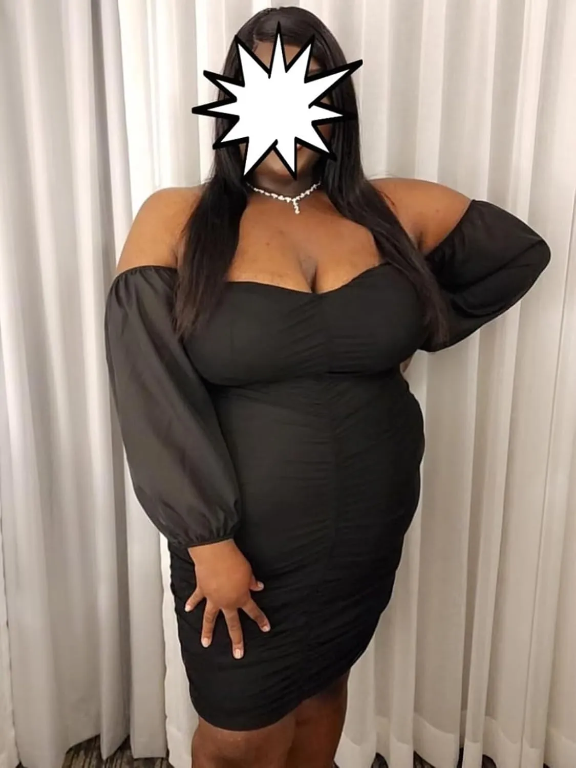EDITCOZY Women Plus Size Off Shoulder Mesh Long Sleeve Bodycon Club Cocktail Ruched Midi Dress