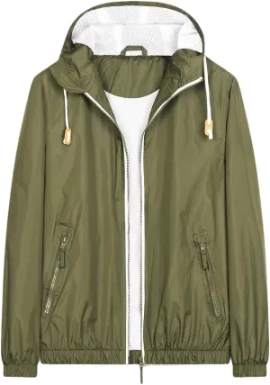 evzosrz Mens Lightweight Hooded Jacket Vintage Patchwork Colorblock Windbreaker Waterproof Packable Hiking Softshell Raincoat