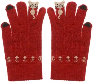 Fashion Knitted Gloves Touch Screen Mittens Cute Full Finger Thick Warm Soft Elastic Cartoon Cat Hold for Women Men (Color : F) (A)
