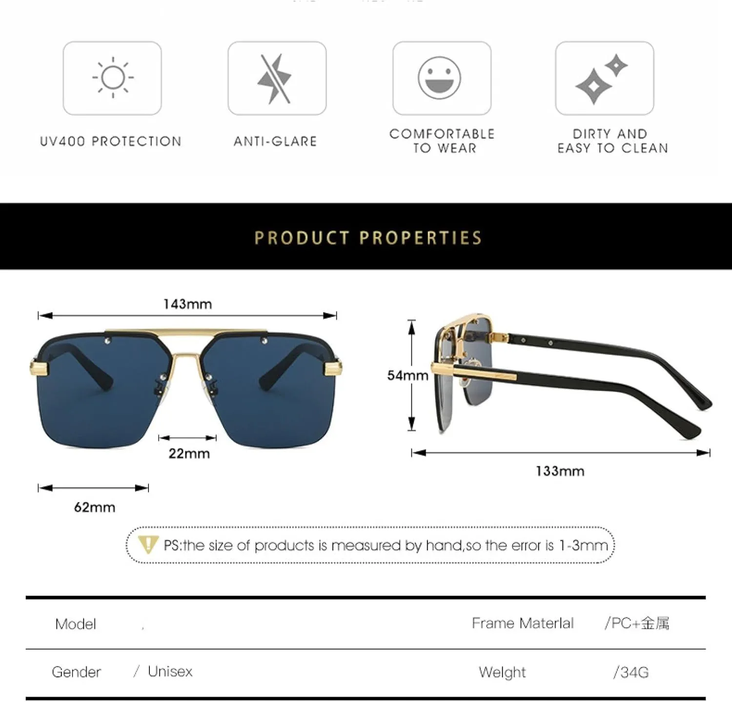 Fashion Sunglasses Women Men Vintage Luxury Double Bridge Shades Outdoors Driving Eyeglasses Uv400