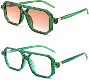 FEISEDY Vintage Square 70s Flat Aviator Sunglasses B2622 and Blue Light Blocking Glasses Women Men B0062