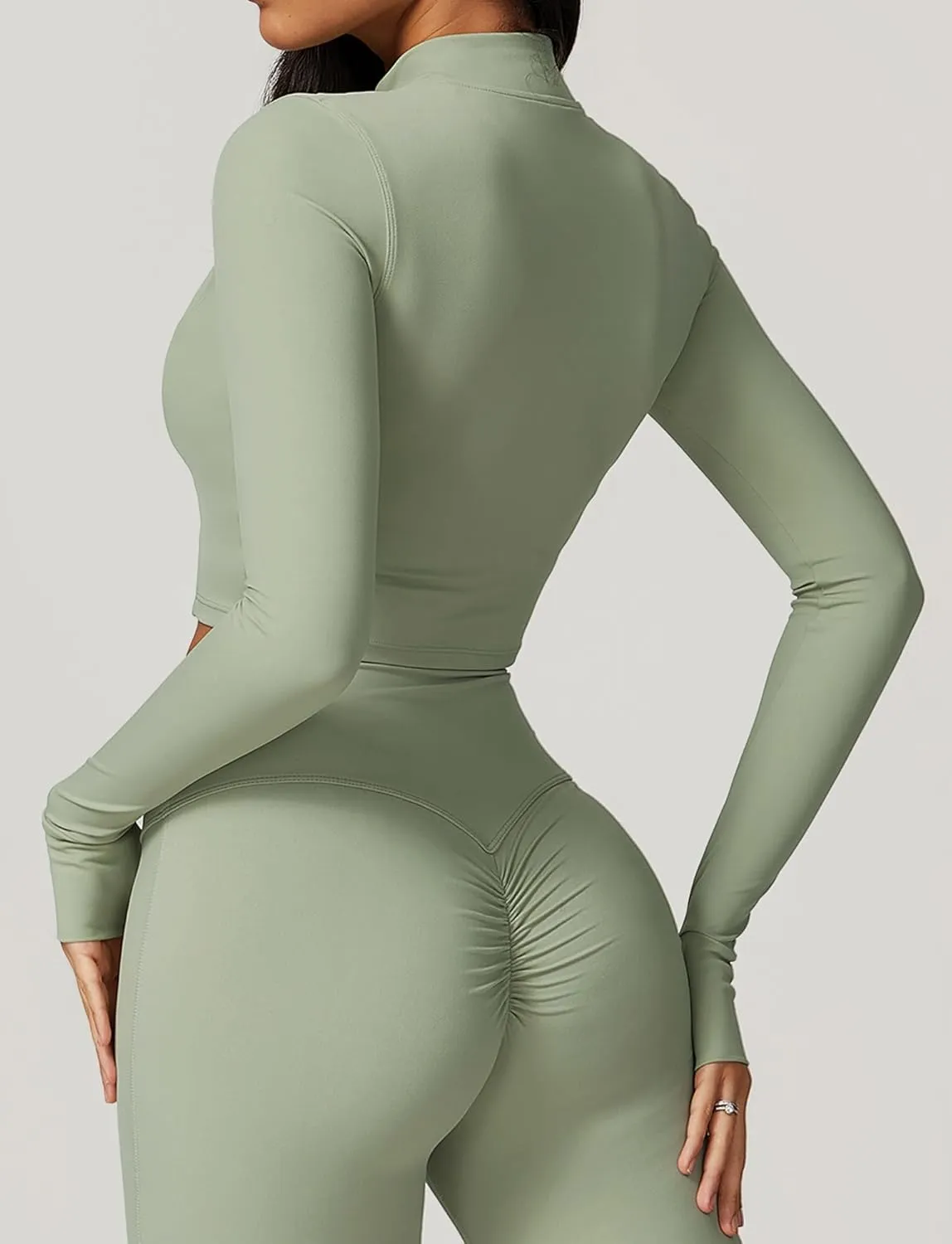 FEOYA Women Long Sleeve Full Zip Workout Crop Jacket Slim Fit Turtleneck Thumbhole Sports Track Jacket Ultra Short 2023