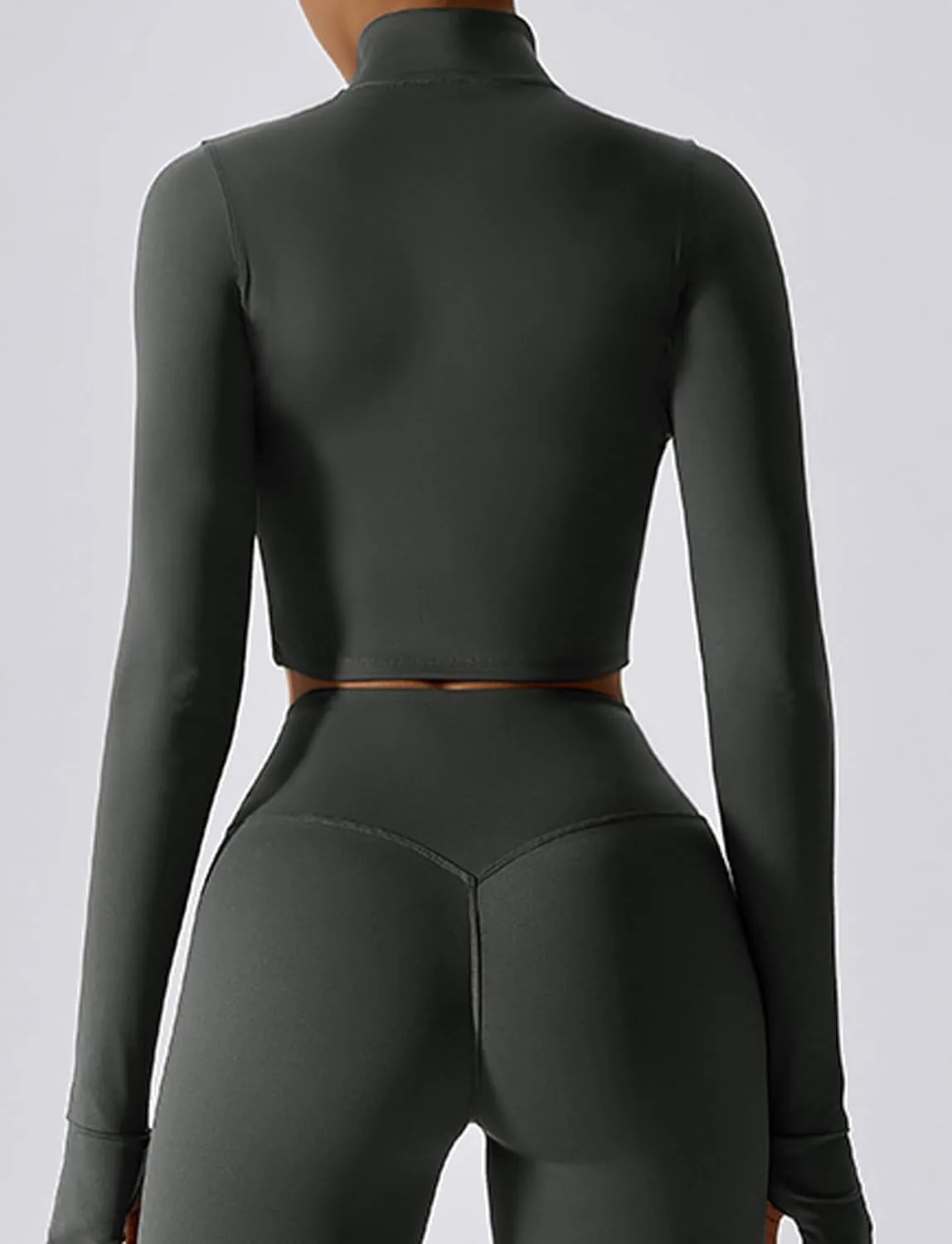 FEOYA Women Long Sleeve Full Zip Workout Crop Jacket Slim Fit Turtleneck Thumbhole Sports Track Jacket Ultra Short 2023