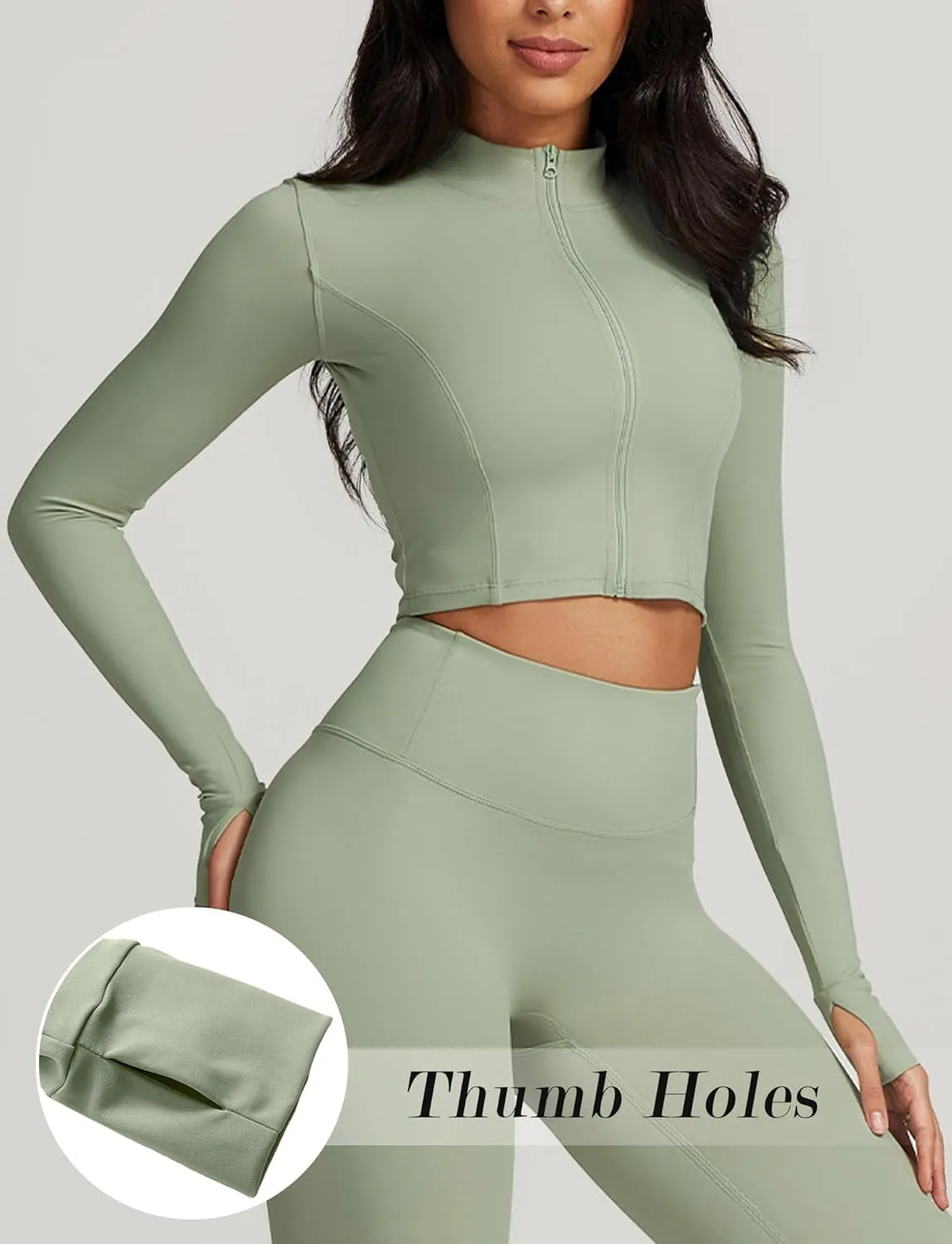 FEOYA Women Long Sleeve Full Zip Workout Crop Jacket Slim Fit Turtleneck Thumbhole Sports Track Jacket Ultra Short 2023