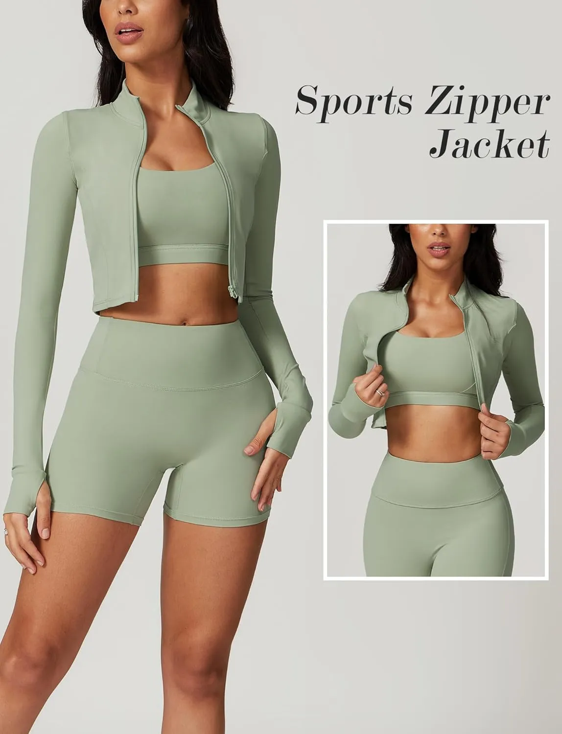 FEOYA Women Long Sleeve Full Zip Workout Crop Jacket Slim Fit Turtleneck Thumbhole Sports Track Jacket Ultra Short 2023