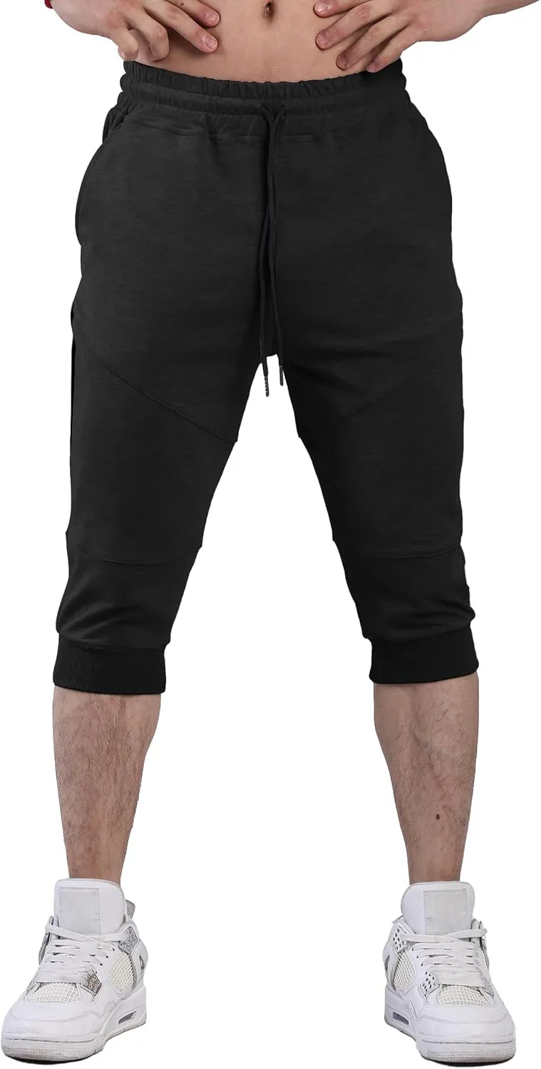FIRSTGYM Mens 3/4 Tapered Fit Jogger Pants Casua Workout Gym Capris Jogger Shorts