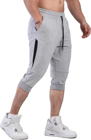 FIRSTGYM Mens 3/4 Tapered Fit Jogger Pants Casua Workout Gym Capris Jogger Shorts
