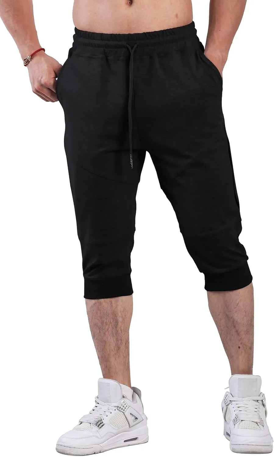 FIRSTGYM Mens 3/4 Tapered Fit Jogger Pants Casua Workout Gym Capris Jogger Shorts