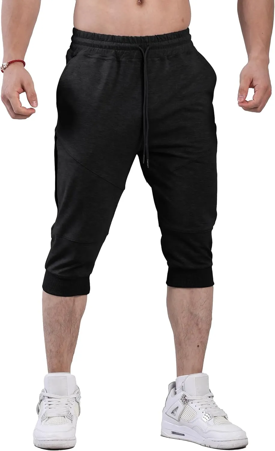 FIRSTGYM Mens 3/4 Tapered Fit Jogger Pants Casua Workout Gym Capris Jogger Shorts