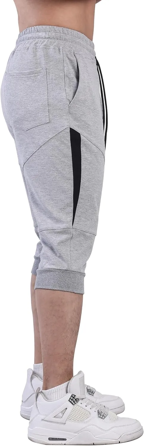 FIRSTGYM Mens 3/4 Tapered Fit Jogger Pants Casua Workout Gym Capris Jogger Shorts