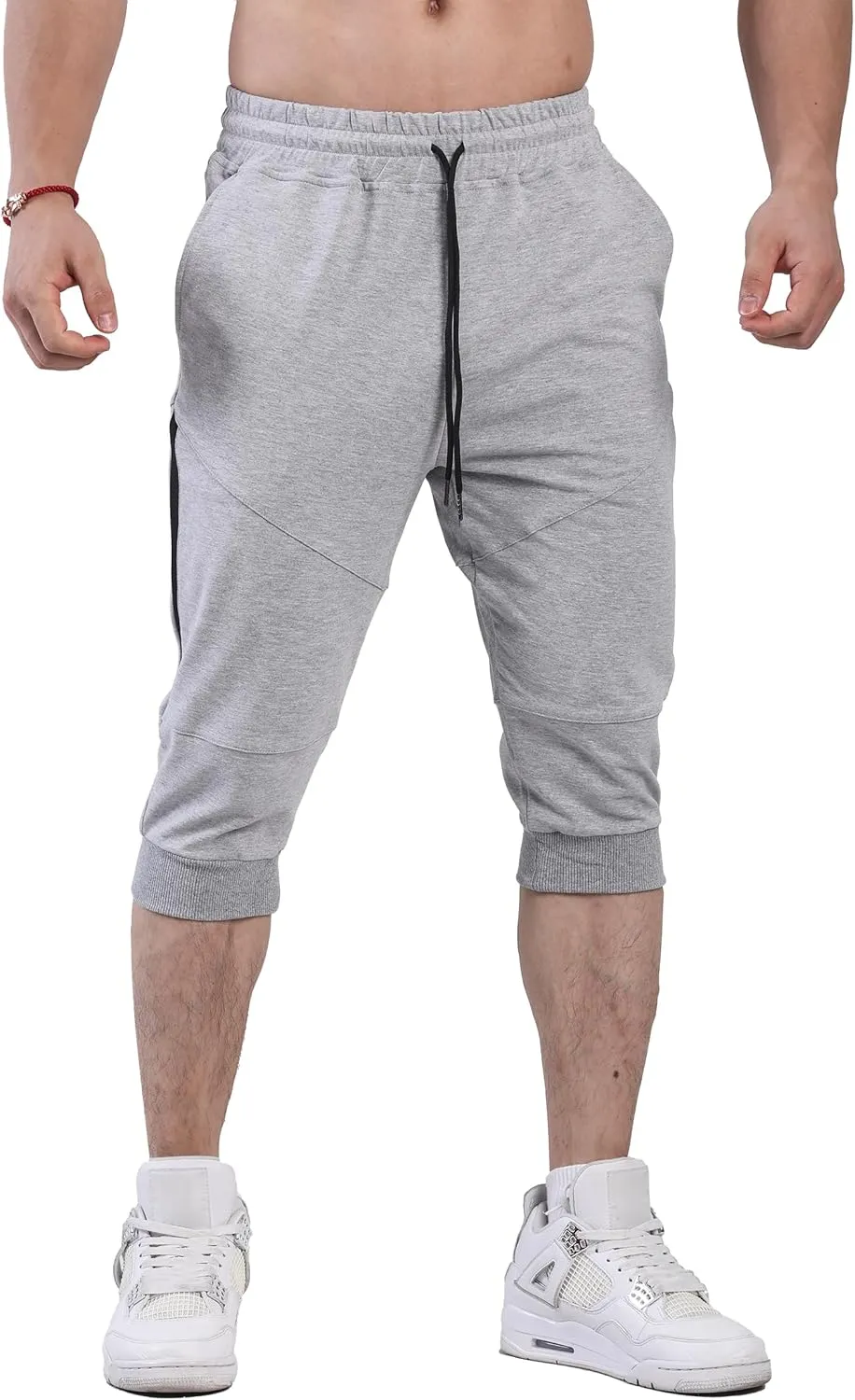 FIRSTGYM Mens 3/4 Tapered Fit Jogger Pants Casua Workout Gym Capris Jogger Shorts