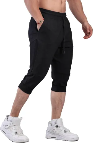 FIRSTGYM Mens 3/4 Tapered Fit Jogger Pants Casua Workout Gym Capris Jogger Shorts